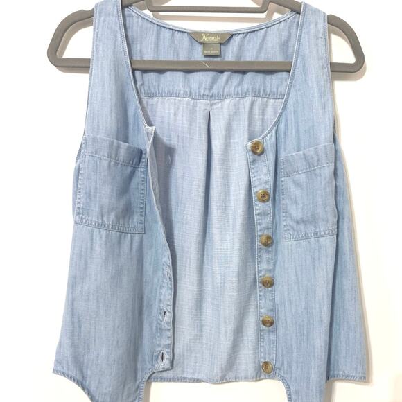 Natural Reflections Tie-Front Stripe Sleeveless Top Blue Denim-Look Size Medium - Picture 9 of 12